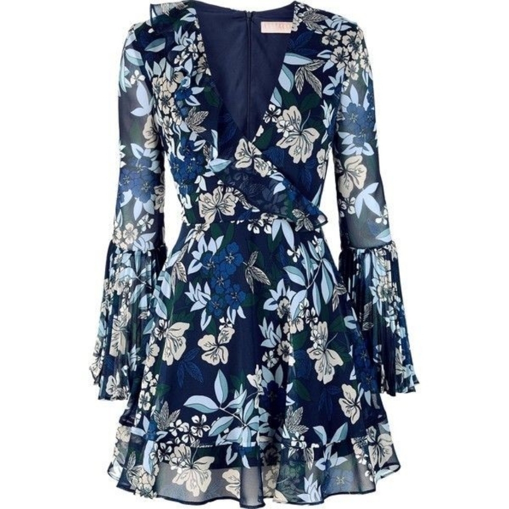 (Free with Purchase) Keepsake Mini Dress Long Sleeve Bell Sleeve Size XS Blue